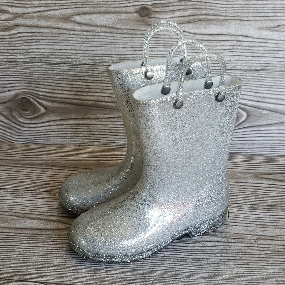 Western Chief Silver Glitter Rubber Youth Rain Boots Size 11